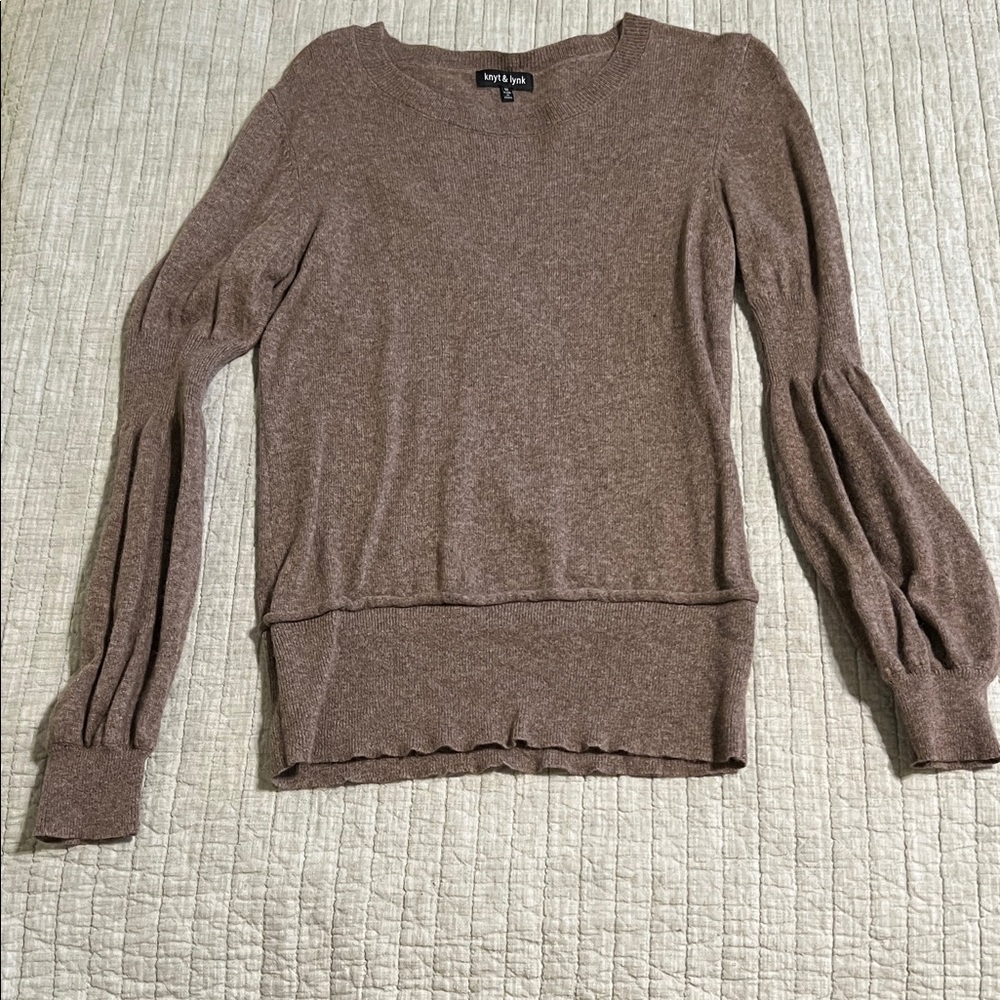 🔥🔥🔥knyt & Lynk – Cashmere Bubble Sleeve Sweater- MINK / M